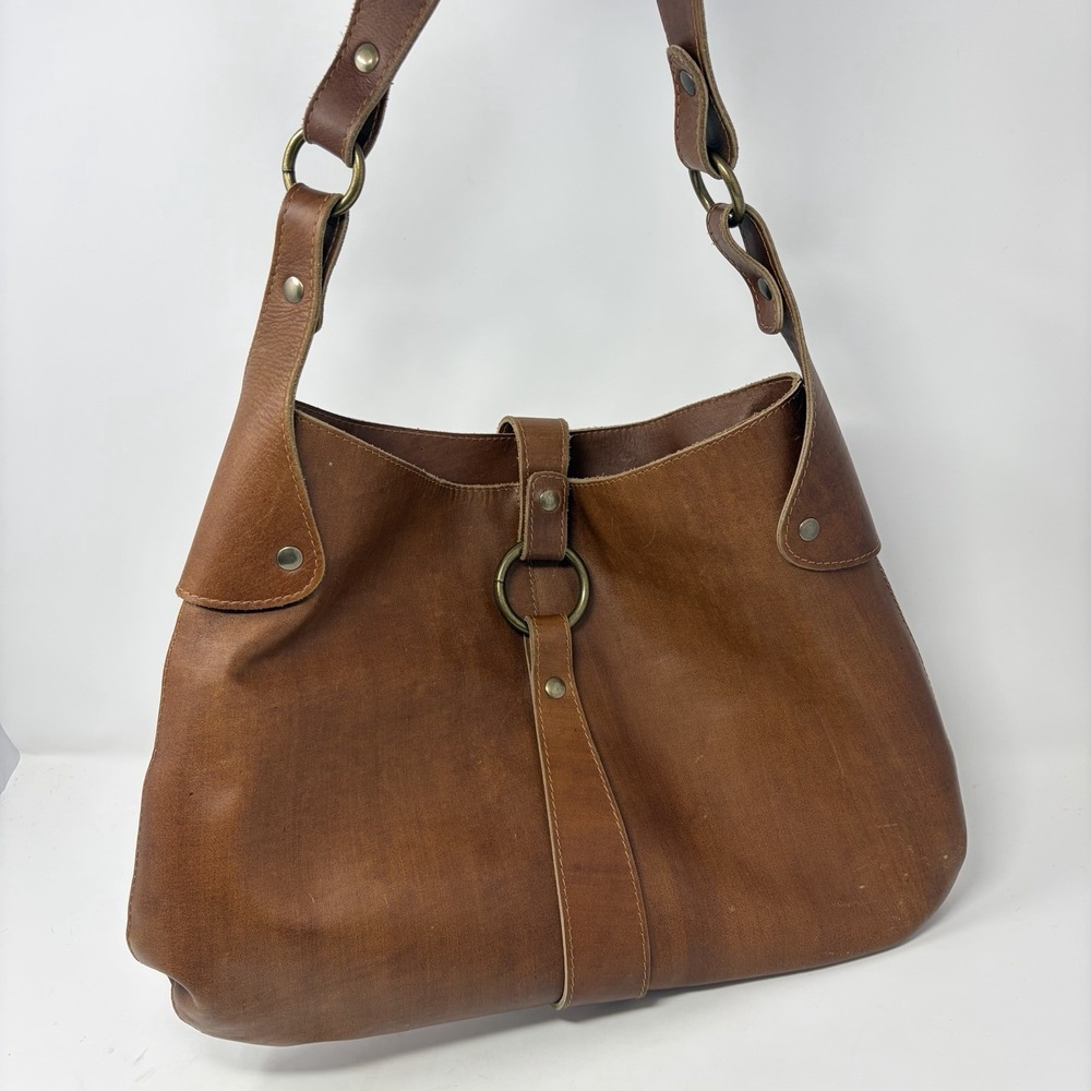 Vintage HOBO International Brown Leather Hobo Shoulder Bag Made Colombia